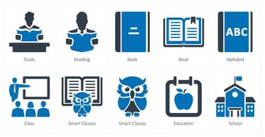 A set of 10 School and Education icons as study, reading, book vector