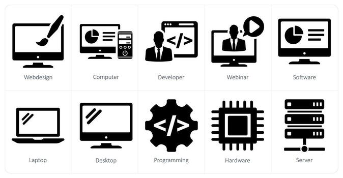 A set of 10 internet computer icons as web design, computer, developer vector