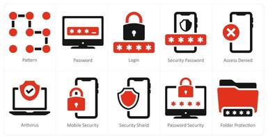 A set of 10 Security icons as pattern, password, login vector