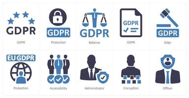 A set of 10 gdpr icons as gdpr, protection, balance vector