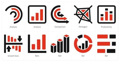 A set of 10 diagram and reports and Reports icons as analysis, comparison, pentagon vector