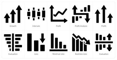 un conjunto de 10 diagramas y informes íconos como crecimiento, intervalos, lucro vector