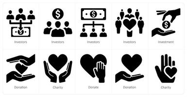 un conjunto de 10 recaudación de fondos íconos como inversores, inversión, donación vector