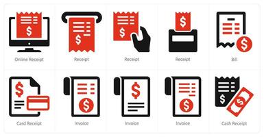 A set of 10 finance icons as online receipt, receipt, bill vector