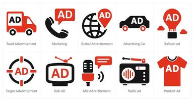 A set of 10 ads and marketing icons as road advertisement, marketing, global advertisement vector