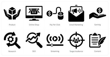un conjunto de 10 digital márketing íconos como producto, en línea comercio, pagar por hacer clic vector