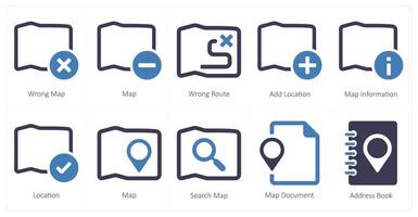 A set of 10 Navigation icons as wrong map, map, wrong route vector