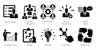 un conjunto de 10 mezcla íconos como negocio actividad, negocio conversación, negocio equipo vector