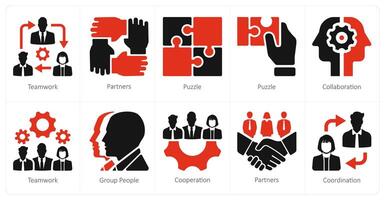 A set of 10 Teamwork icons as teamwork, partners, puzzle vector