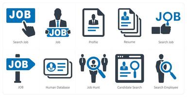un conjunto de 10 recursos humanos íconos como buscar trabajo, trabajo, perfil vector