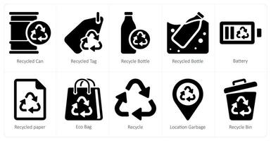 A set of 10 Ecology icons as recycled can, recycled tag, recycle bottle vector