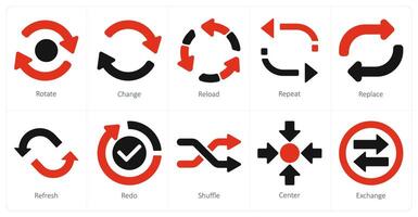 A set of 10 arrows icons as rotate, change, reload vector