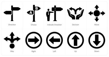 A set of 10 direction icons as direction, choice, indicate direction vector