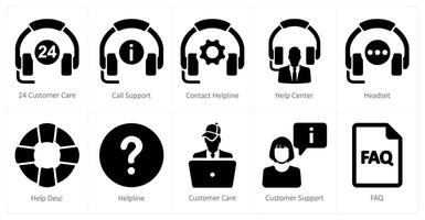 A set of 10 Customer Support icons as 24 customer care, call support, contact helpline vector