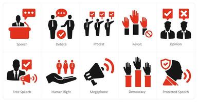 A set of 10 freedom of speech icons as speech, debate, protest vector