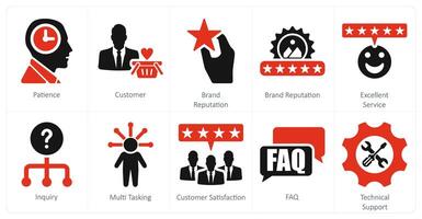 A set of 10 customer service icons as patience, customer, brand reputation vector