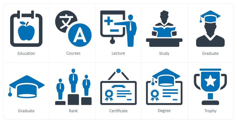 A set of 10 School and Education icons as education, courses, lecture