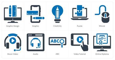 un conjunto de 10 educación en línea íconos como gráfico diseño, gráfico, creatividad vector