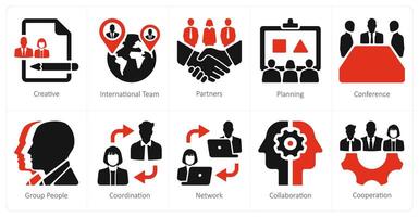 A set of 10 Teamwork icons as creative, international team, partners vector