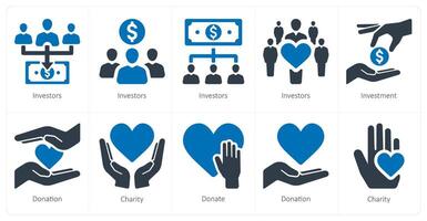 A set of 10 crowdfunding icons as investors, investment, donation vector