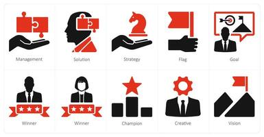 un conjunto de 10 liderazgo íconos como gestión, solución, estrategia vector