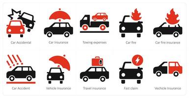 A set of 10 Insurance icons as car accidental, car insurance, towing insurance vector