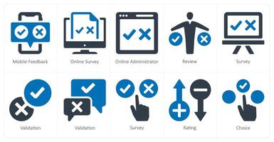 A set of 10 survey and ratings icons as mobile feedback, online survey, online administrator vector