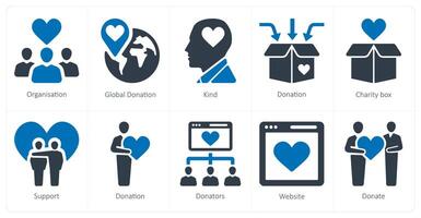 un conjunto de 10 recaudación de fondos íconos como organización, global donación vector