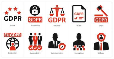 A set of 10 gdpr icons as gdpr, protection, balance vector