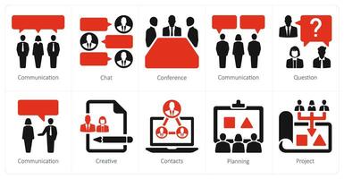 A set of 10 Teamwork icons as communication, chat, conference vector