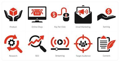 un conjunto de 10 digital márketing íconos como producto, en línea comercio, pagar por hacer clic vector