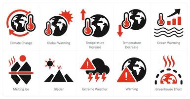 un conjunto de 10 clima cambio íconos como clima cambiar, global calentamiento, temperatura incrementar vector