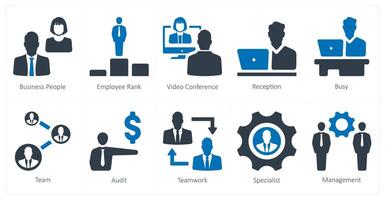 A set of 10 humanresources icons as business people, employee rank, conference vector