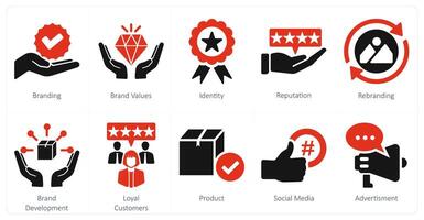 A set of 10 branding icons as branding, brand values, identity vector