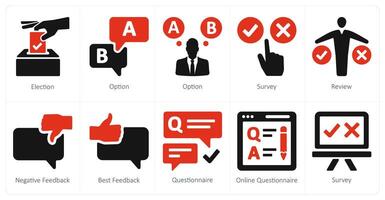 A set of 10 survey and rating icons as election, option, survey vector