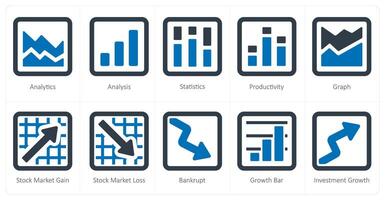 un conjunto de 10 diagramas y informes íconos como analítica, análisis, Estadísticas vector