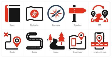 A set of 10 Travel and vacation icons as book, navigation, compass vector