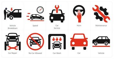 A set of 10 car icons as vehicle, speed, car service vector