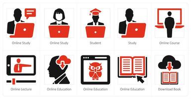 A set of 10 online education icons as online study, student, study, online course vector