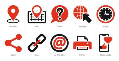 A set of 10 contact icons as location, gps, query vector