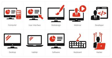 un conjunto de 10 Internet computadora íconos como computadora, usuario interfaz, web diseño vector