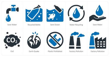 un conjunto de 10 ecología íconos como salvar agua, reciclado botella, salvar Oceano vector