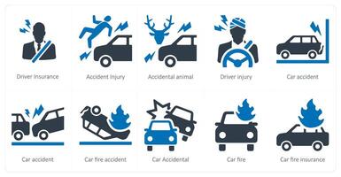 A set of 10 Insurance icons as driver insurance, accident injury, accidental animal vector