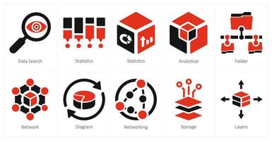 A set of 10 big data icons as data search, statistics, analytics vector