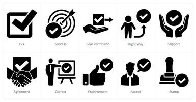 A set of 10 checkmark icons as tick, success, give permission vector