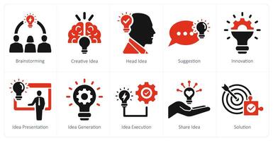 A set of 10 idea icons as brainstorming, creative idea, head idea vector