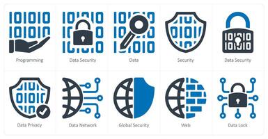 un conjunto de 10 seguridad íconos como programación, datos seguridad, datos vector