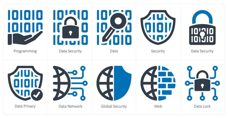 A set of 10 Security icons as programming, data security, data