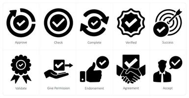 A set of 10 checkmark icons as approve, check, complete vector