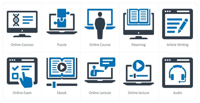 A set of 10 onlineeducation icons as online classes, puzzle, online course